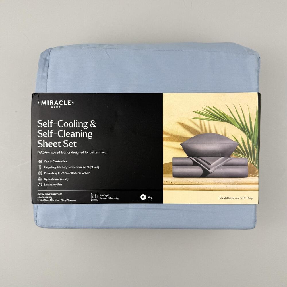 Miracle Made Sheet Set King EXTRA LUXE Self-Cooling Self-Cleaning Sateen Blue